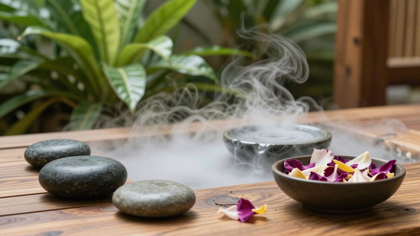 Ancient wellness rituals in a modern spa setting.