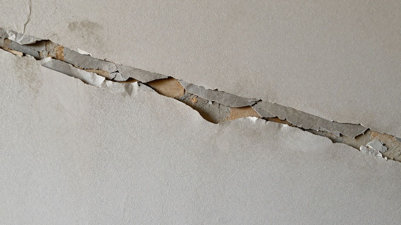 Damaged drywall with water stains and warping.