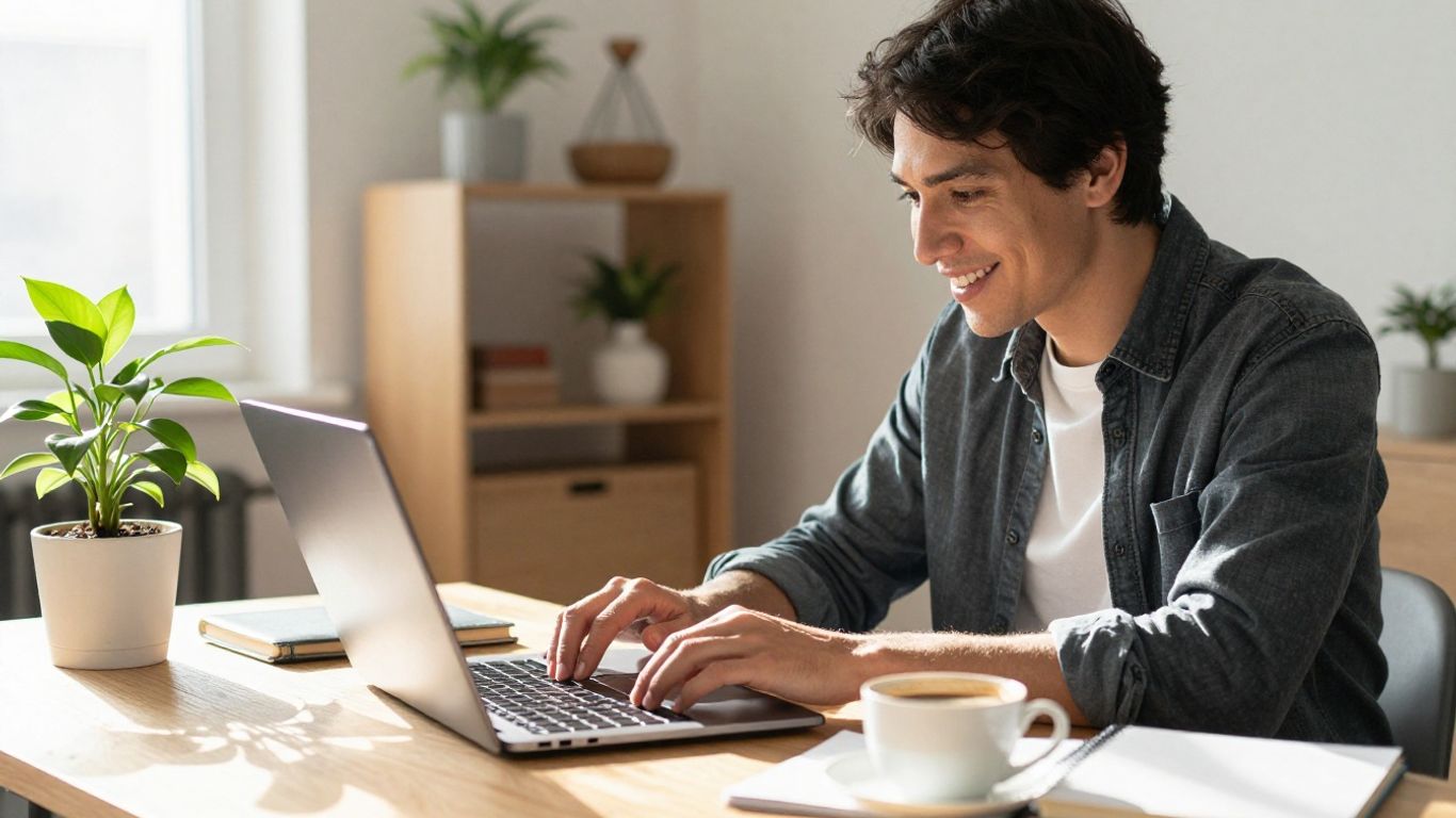 Person working from home on a laptop.