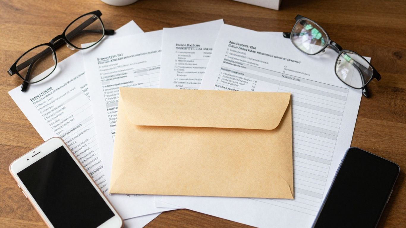 Paper bank statements beside a phone