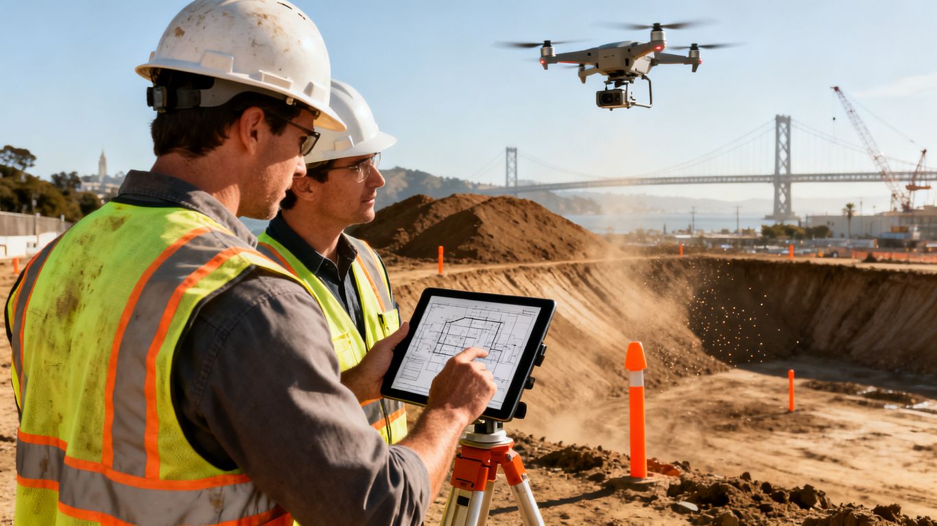 Engineering team reviewing aerial site data