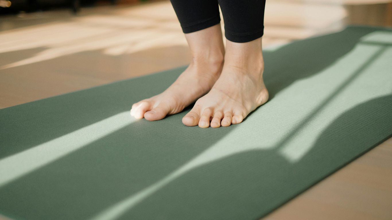 Yoga mats displayed in a local studio