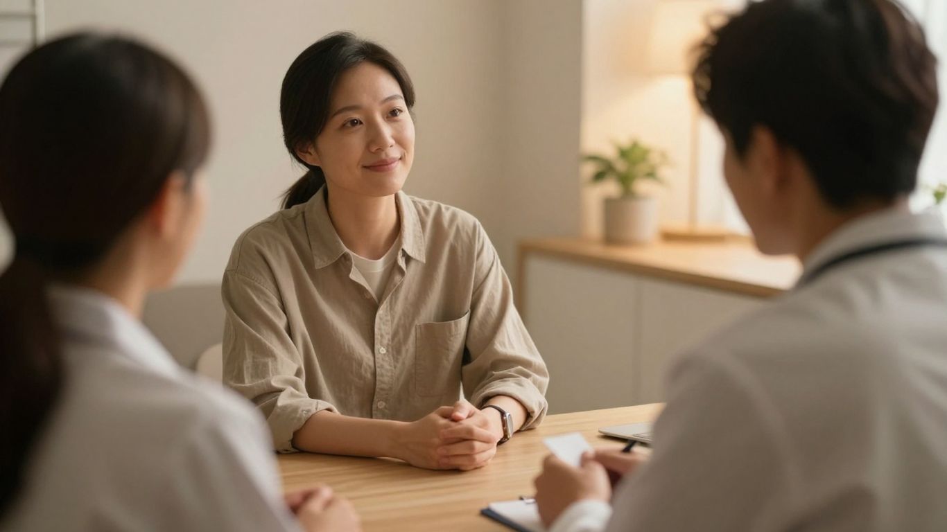 Doctor and patient discussing mental health in an office.