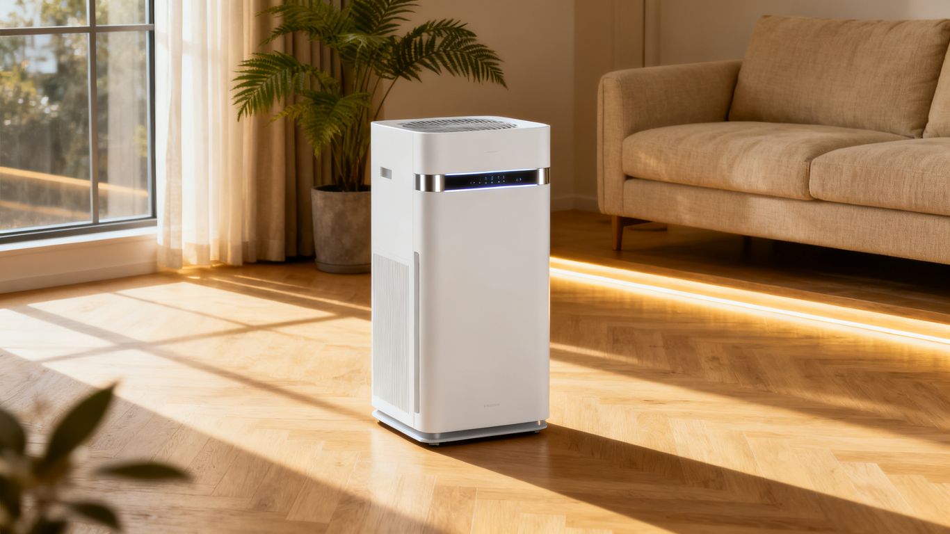 Modern dehumidifier unit in a bright room