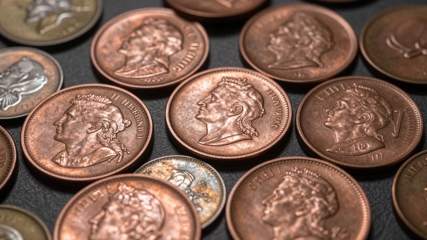 Collection of Indian Head pennies and other coins.