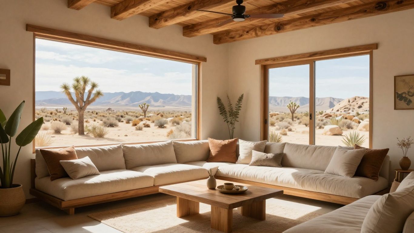 Joshua Tree Airbnb interior with desert view