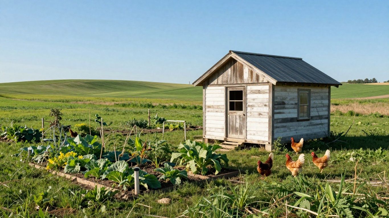 Kansas homestead with garden and cabin