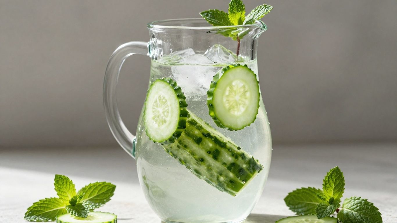 Refreshing cucumber water with cucumber slices and mint.