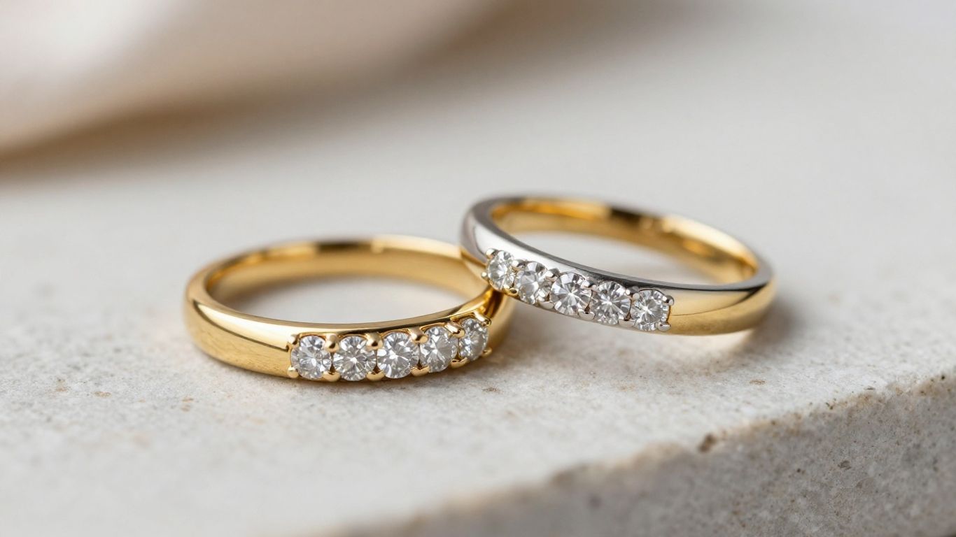 Close view of rings in gold and platinum