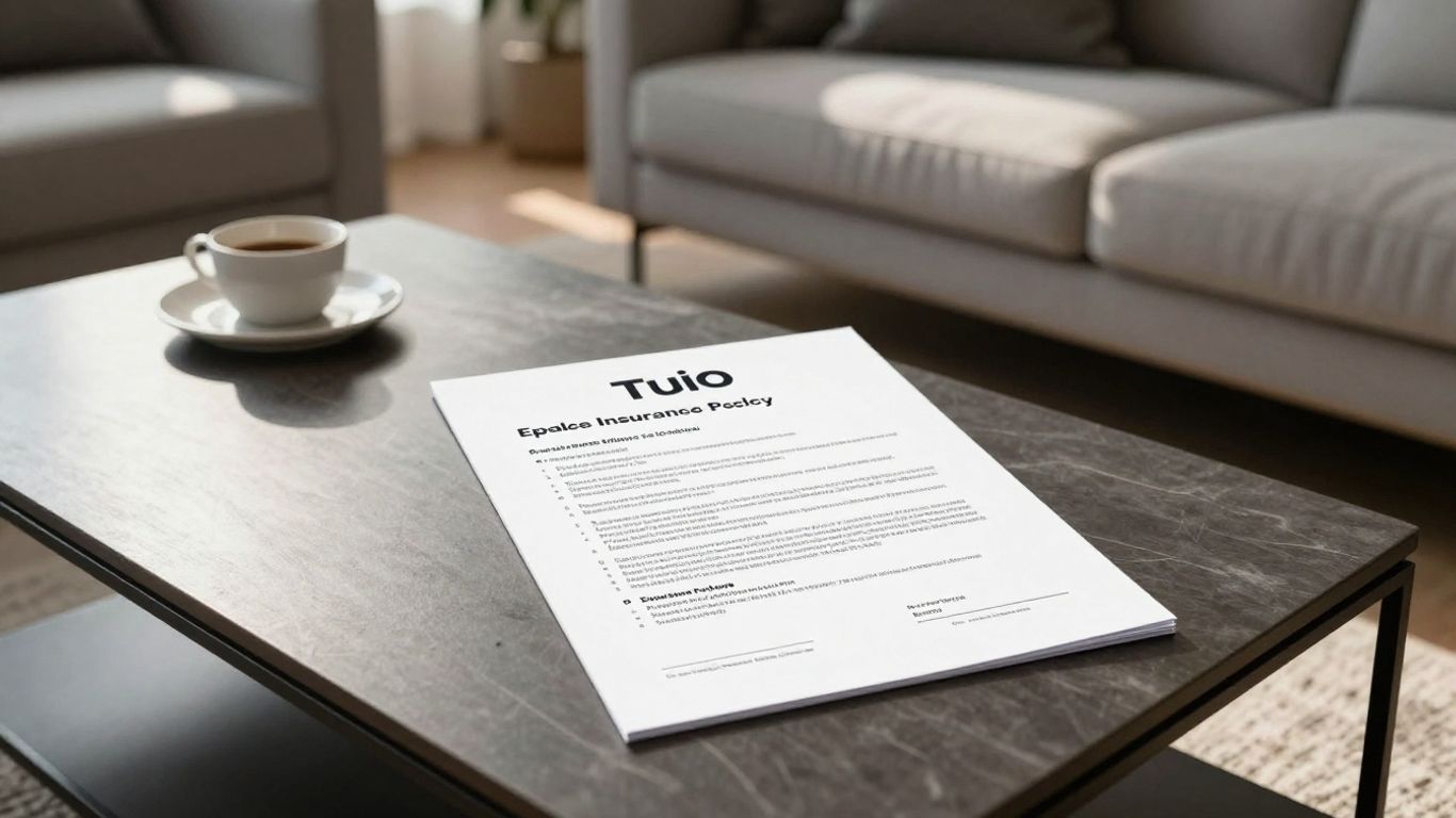 Sala de estar moderna con documento de seguro Tuio.