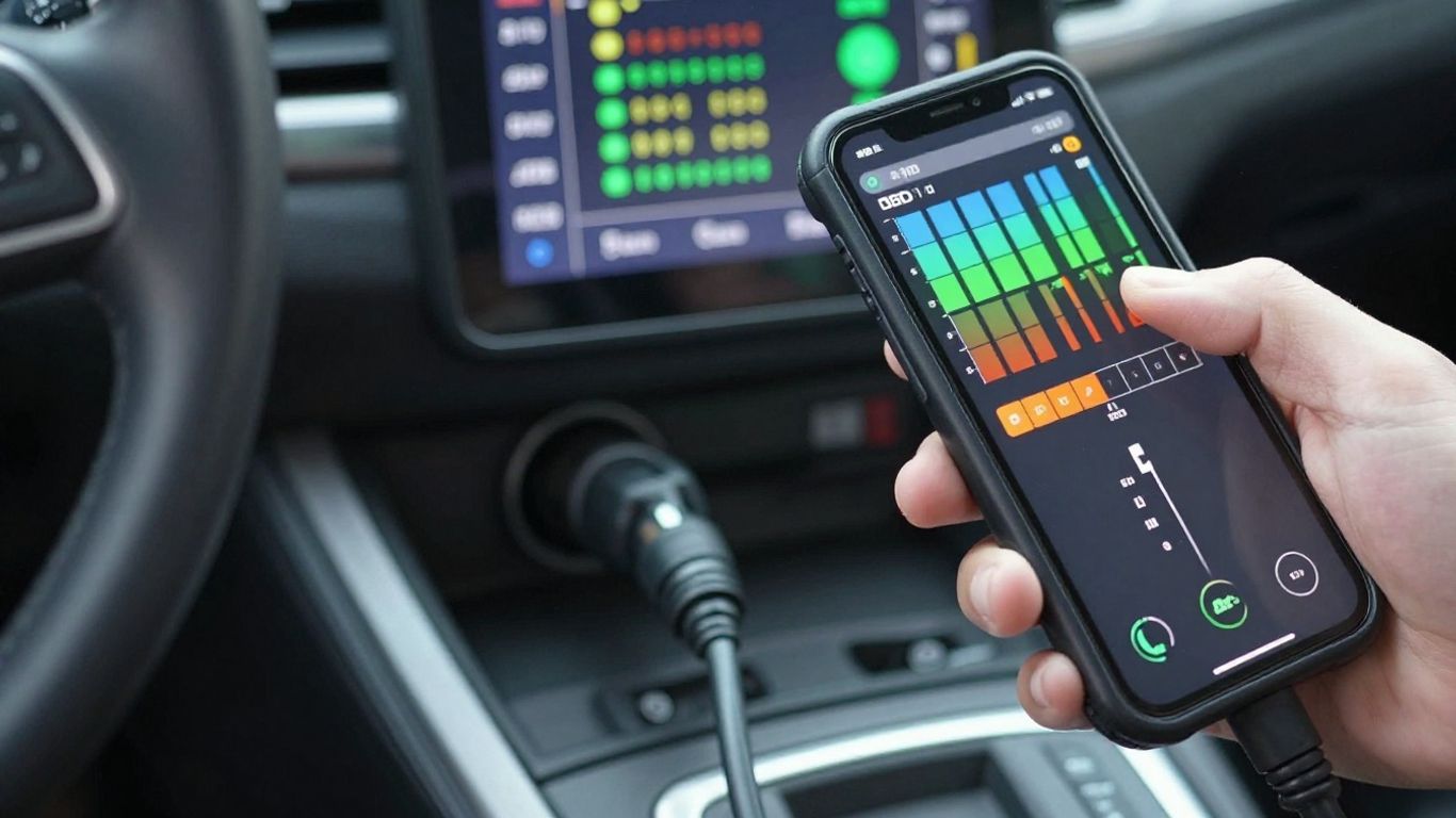 Close-up of a digital diagnostic device for vehicles