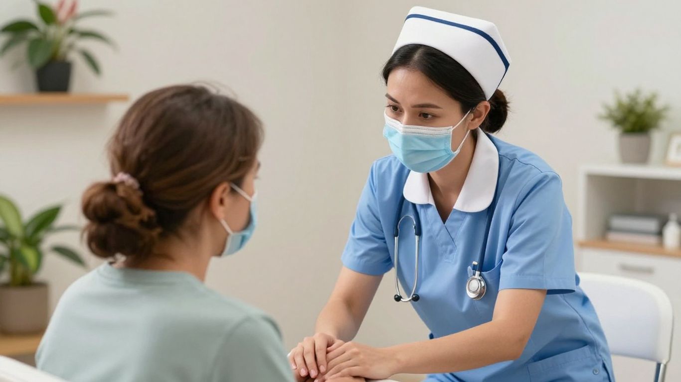 Nurse supporting patient in Australian mental health setting.