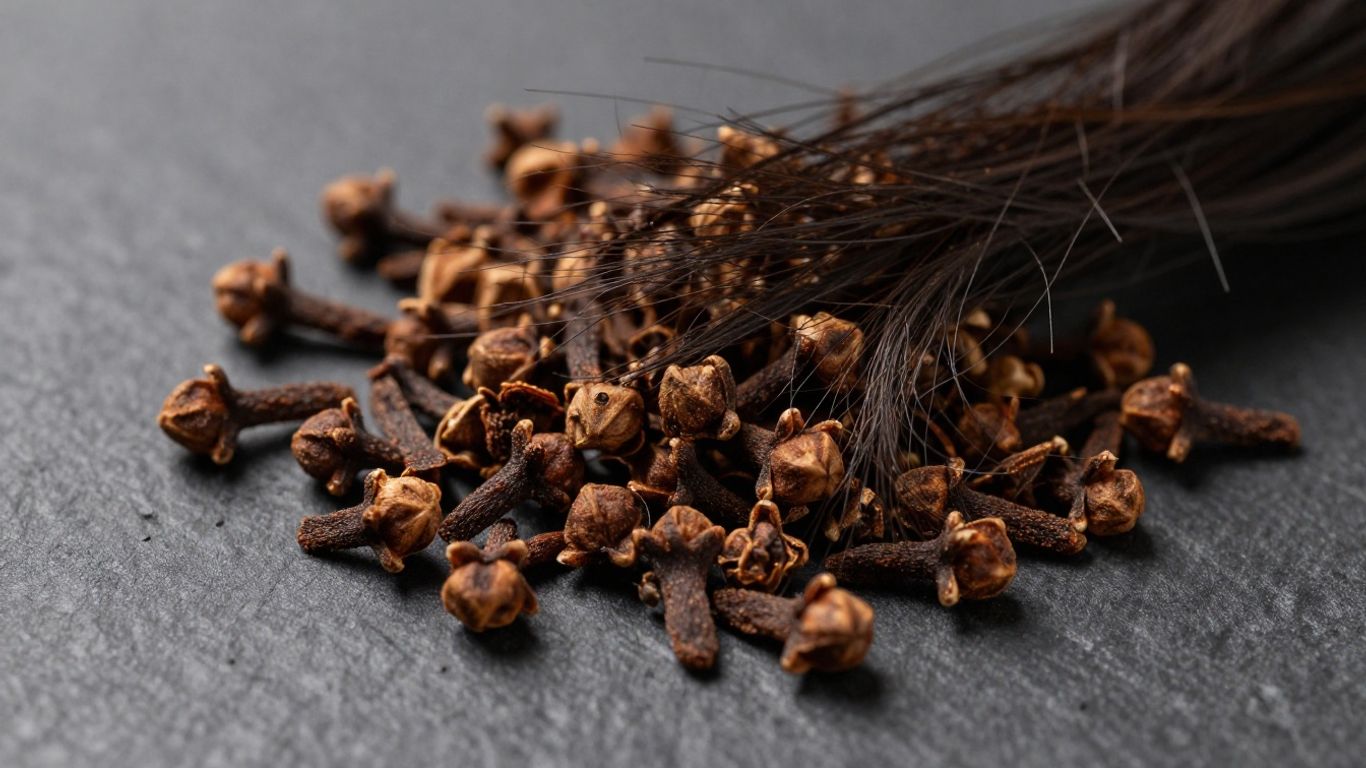 Cloves and healthy hair strands for hair growth.