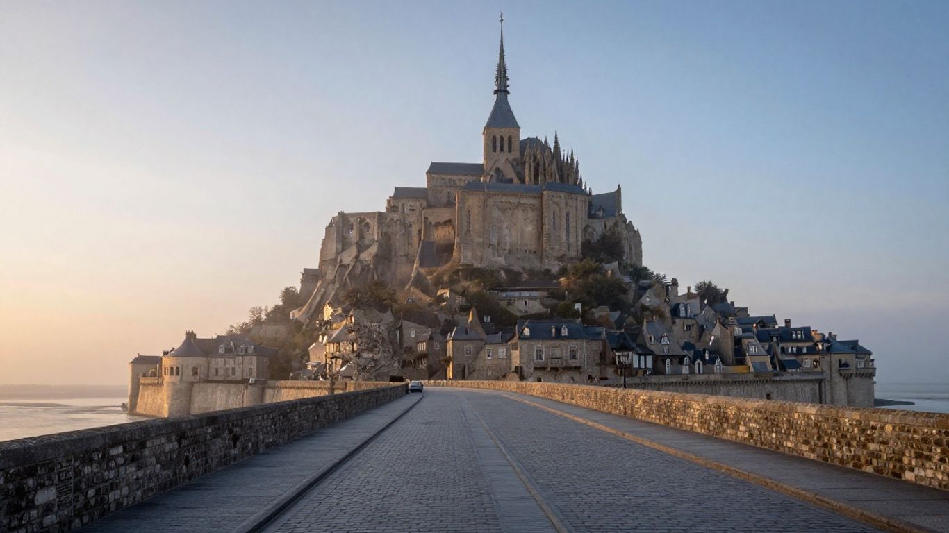 Quiet Mont Saint Michel streets at dawn