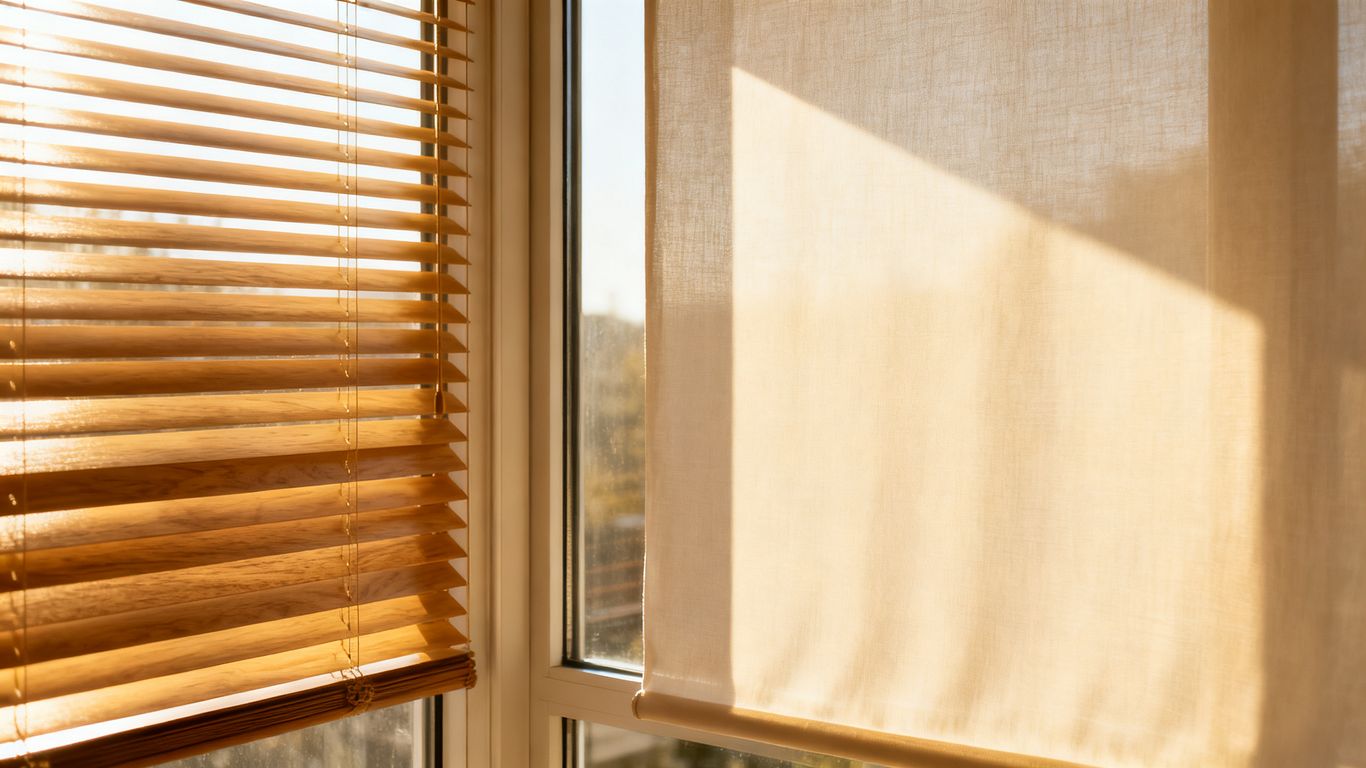 Blinds vs. shades in a home window.