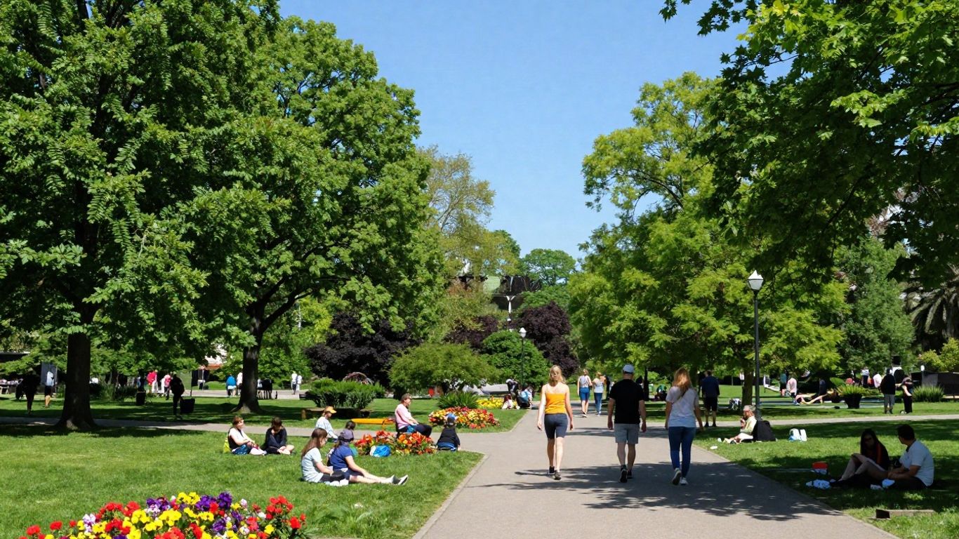 Groen Parkstad met bloeiende natuur en actieve mensen.