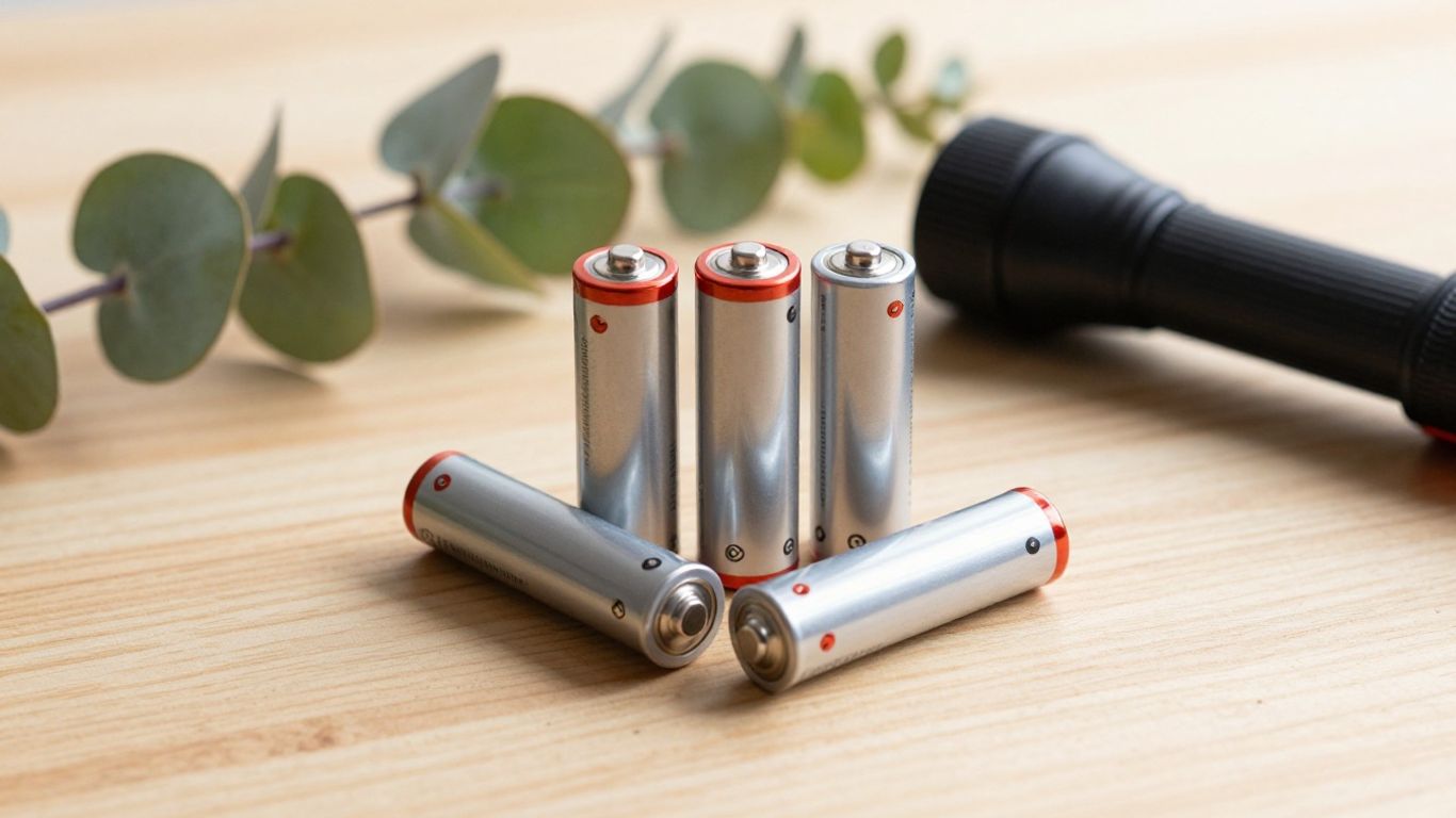 Cylindrical lithium batteries beside a torch