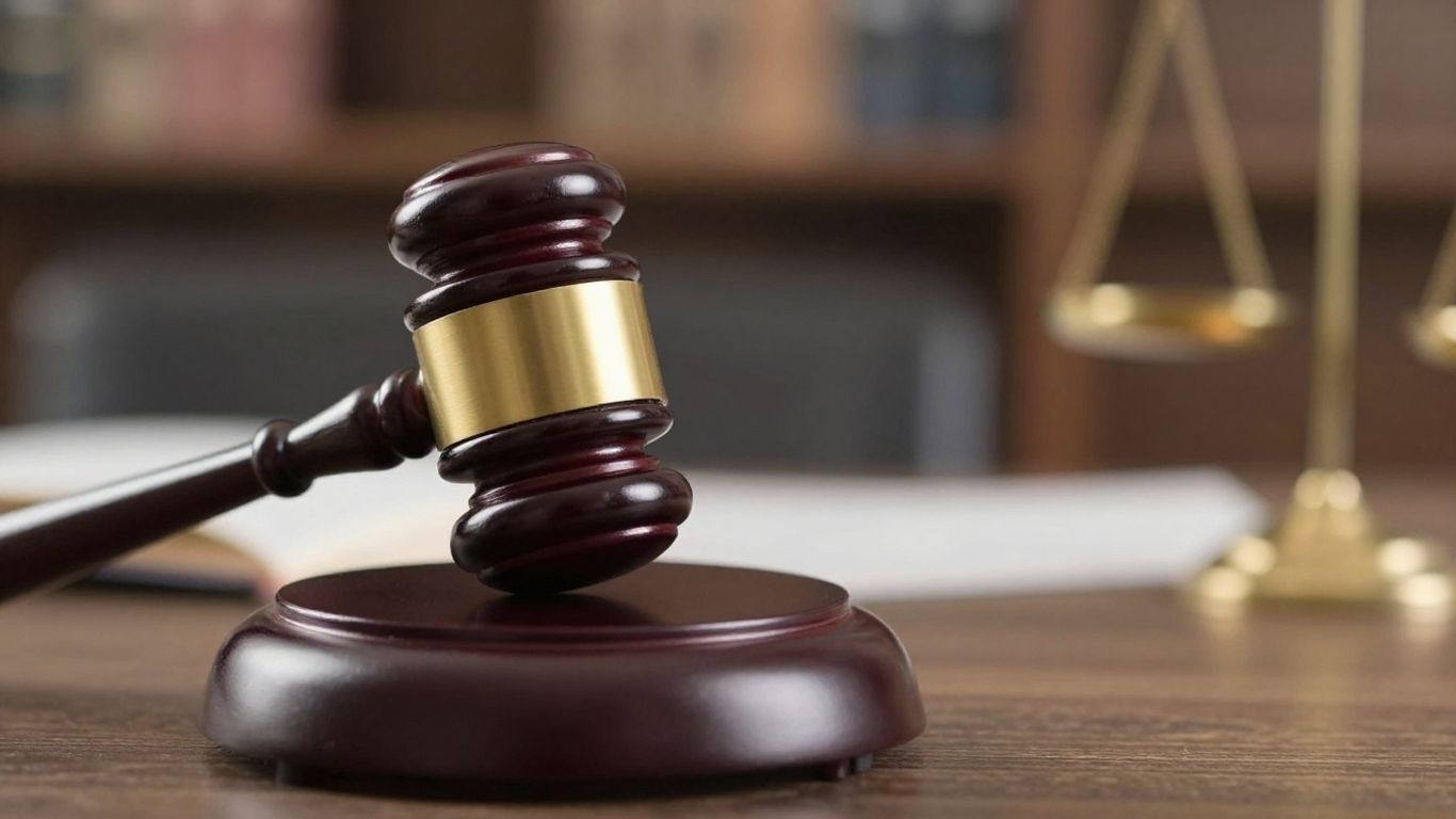 Gavel striking sound block in courtroom