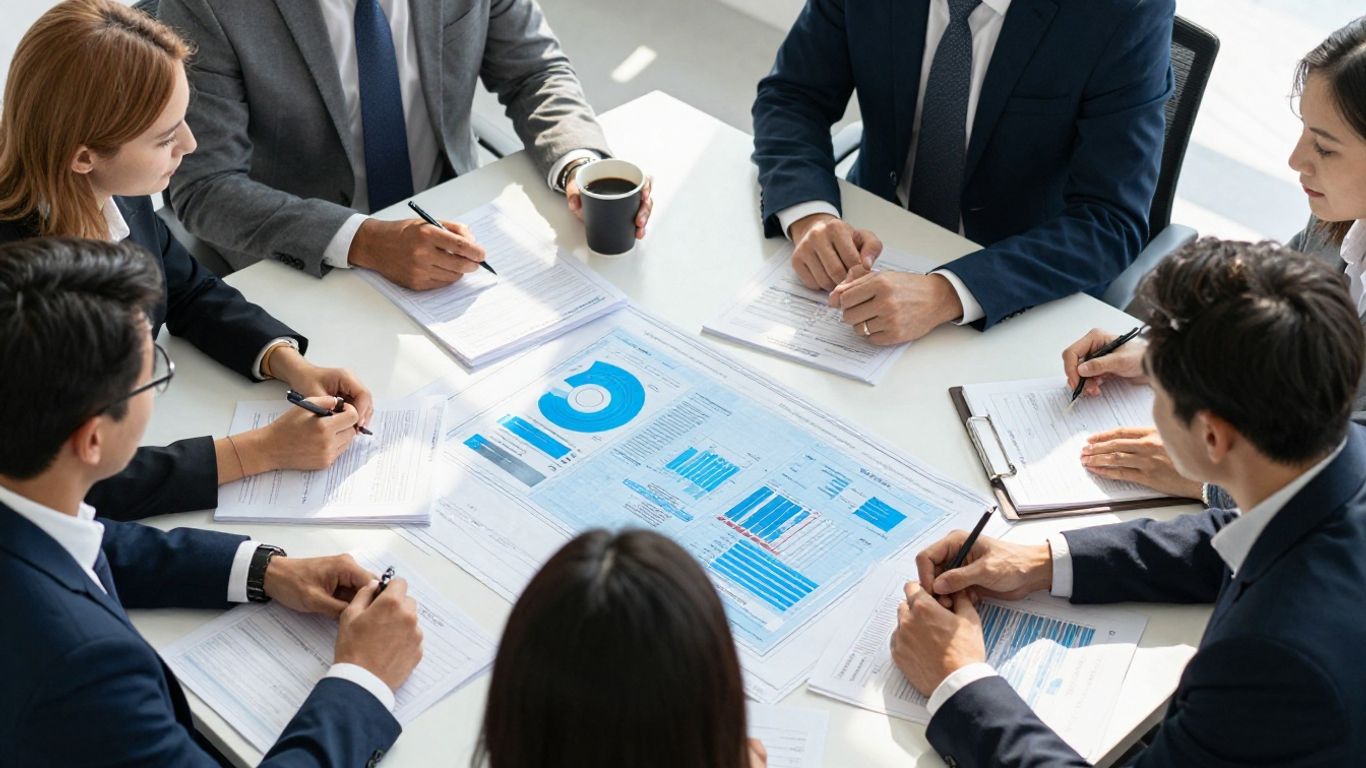 Business professionals strategizing for financial growth.