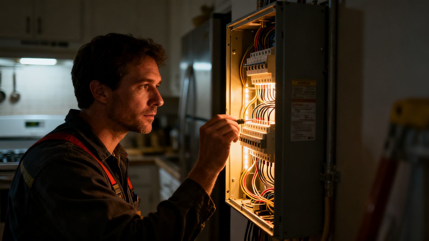 Electrician analyzing a complex emergency home wiring issue