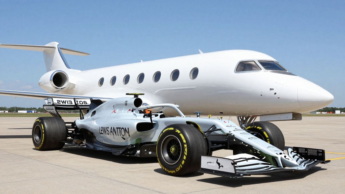 Lewis Hamilton's private jet on the tarmac.