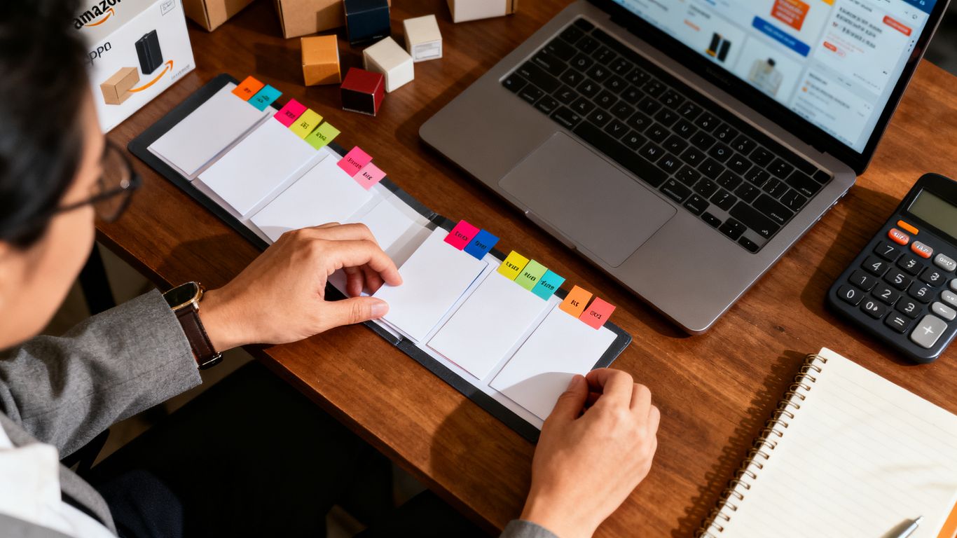 Amazon PPC campaign structure on laptop