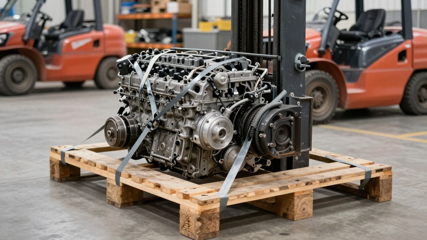 Palletized engine ready for freight collection