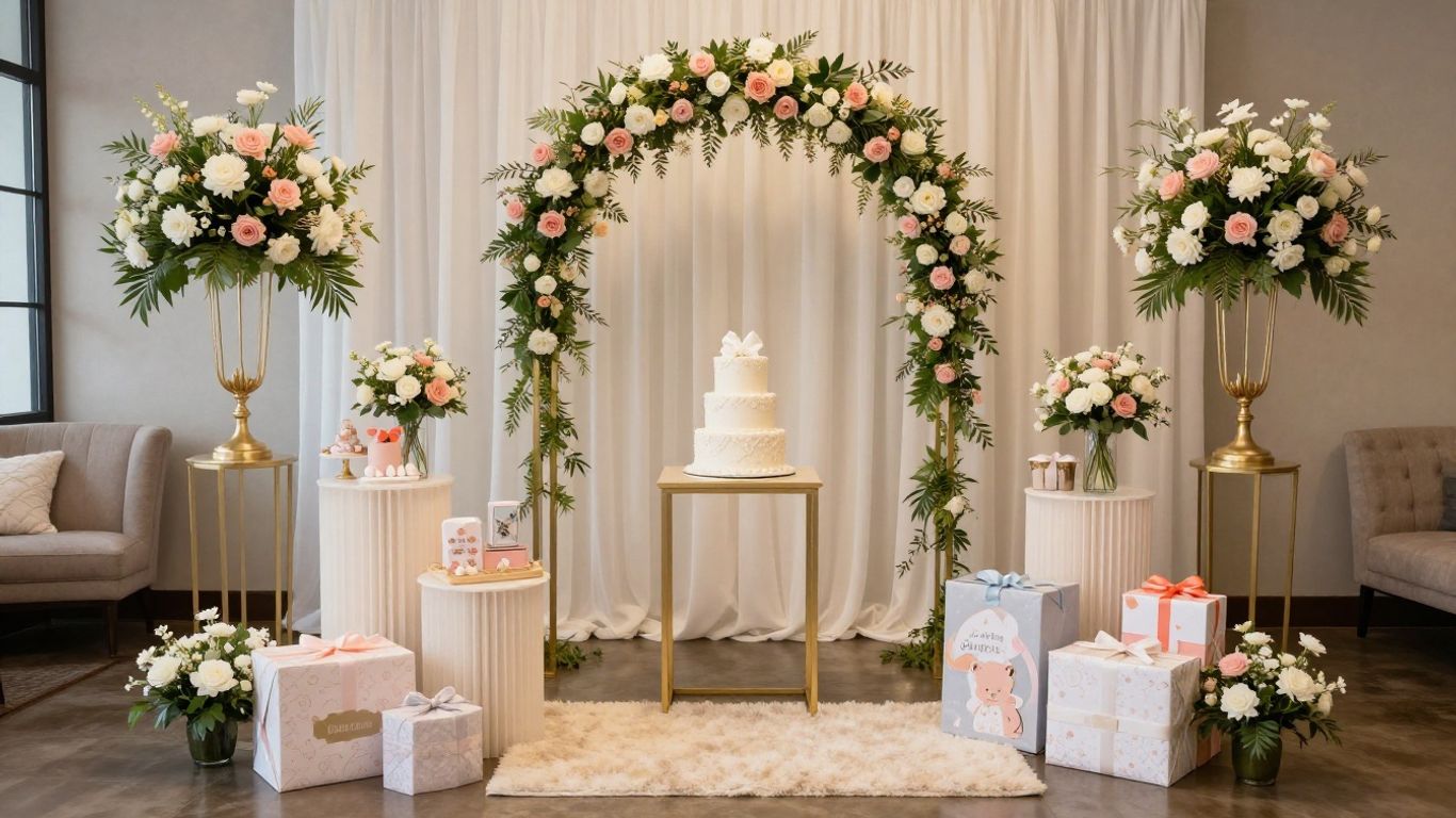 Elegant baby shower venue in Dallas with decorations.