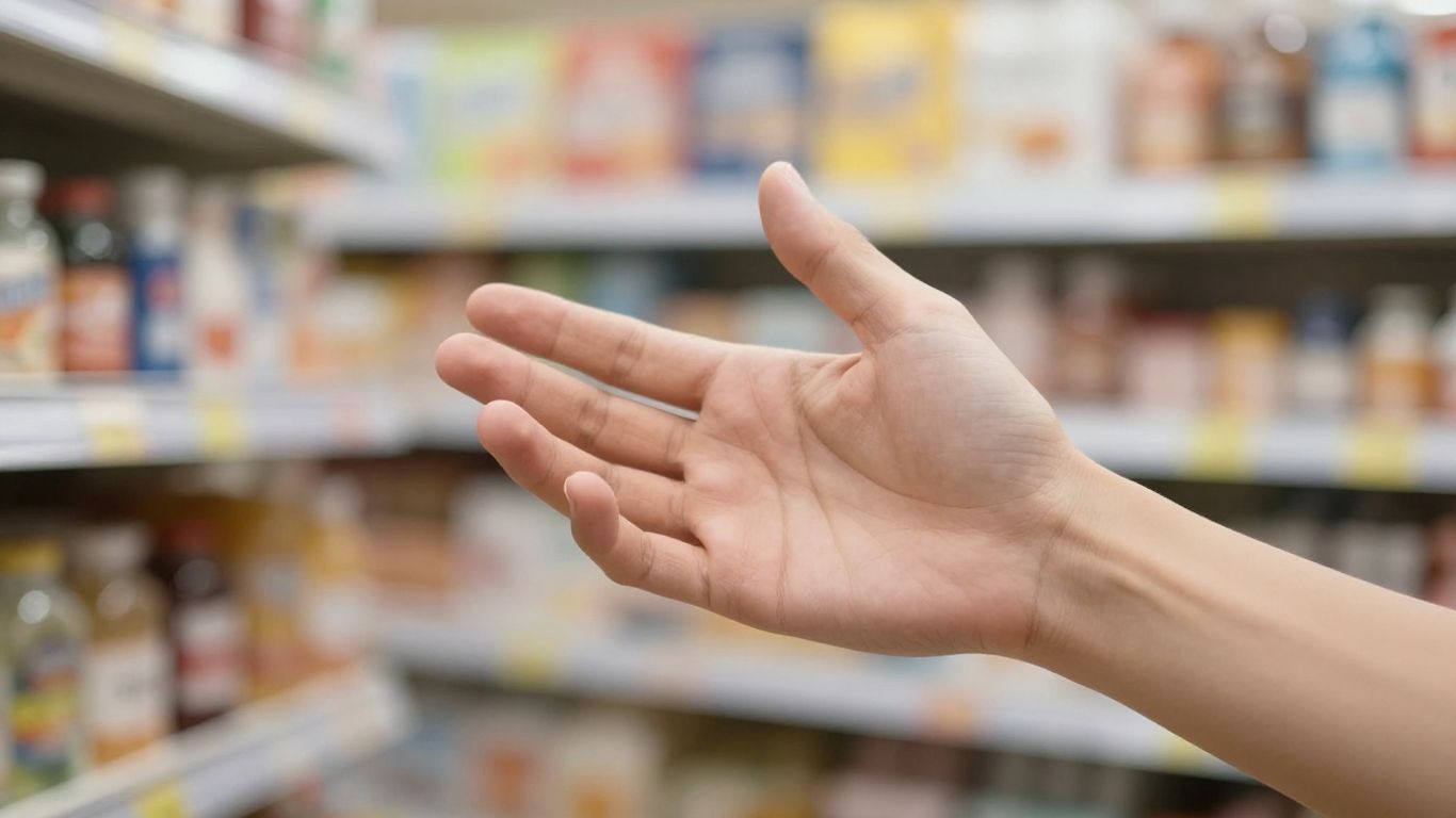 Hand reaching out in a shopping environment