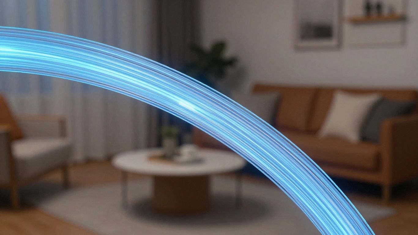 Cabo de fibra ótica brilhante em uma casa moderna.