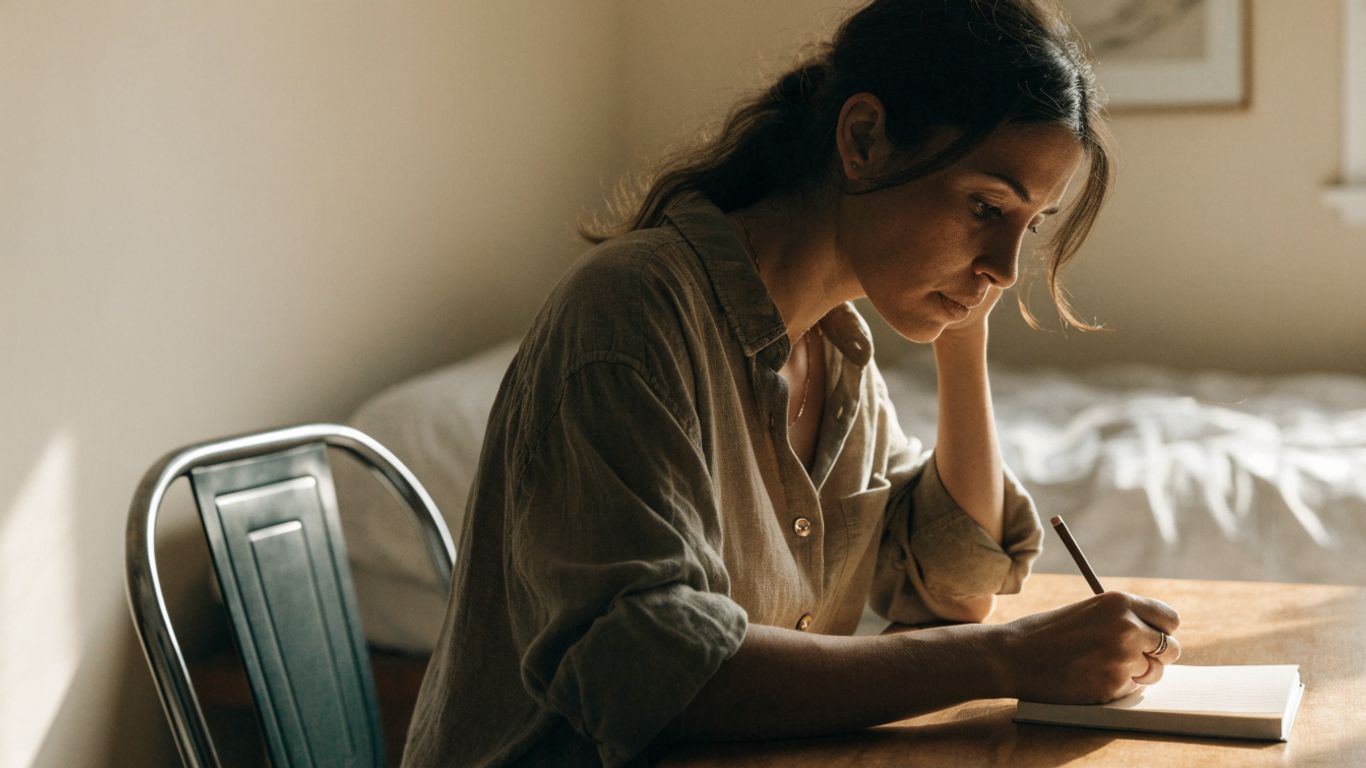 Mulher registrando sintomas menstruais em um diário