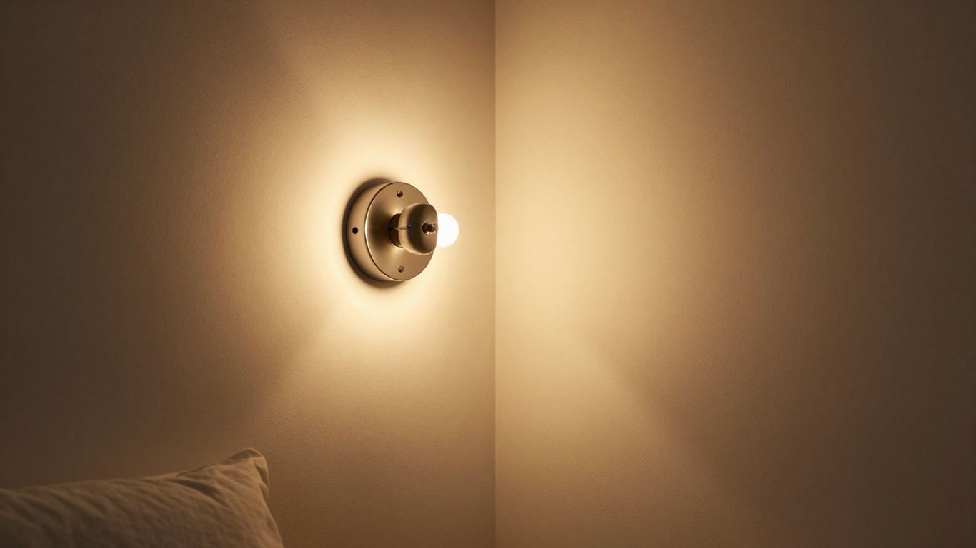 Bedside wall light creating warm ambiance in a bedroom.