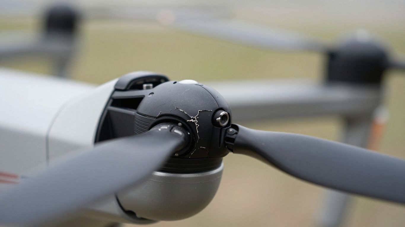 Drone propellers, one with visible stress cracks.