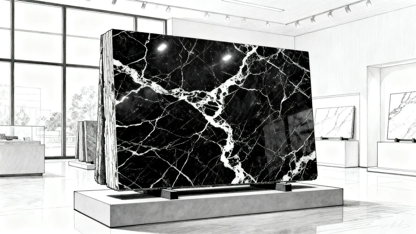 Nero Marquina marble slab display