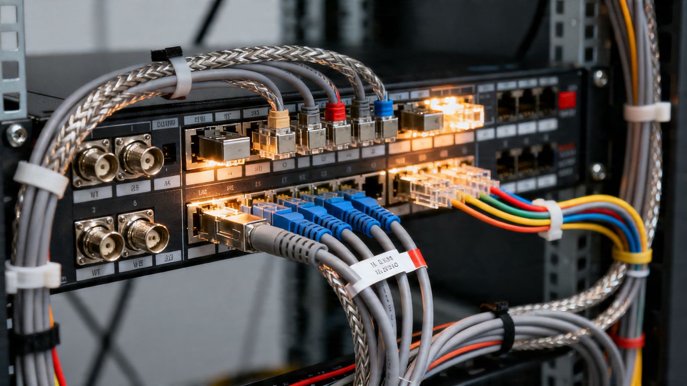 Structured cabling diagram with cables and connections.