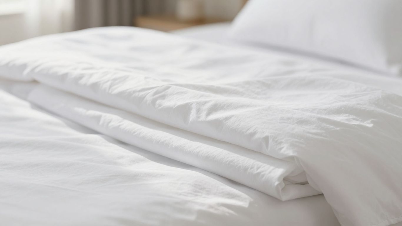 Clean white percale sheet folded neatly.