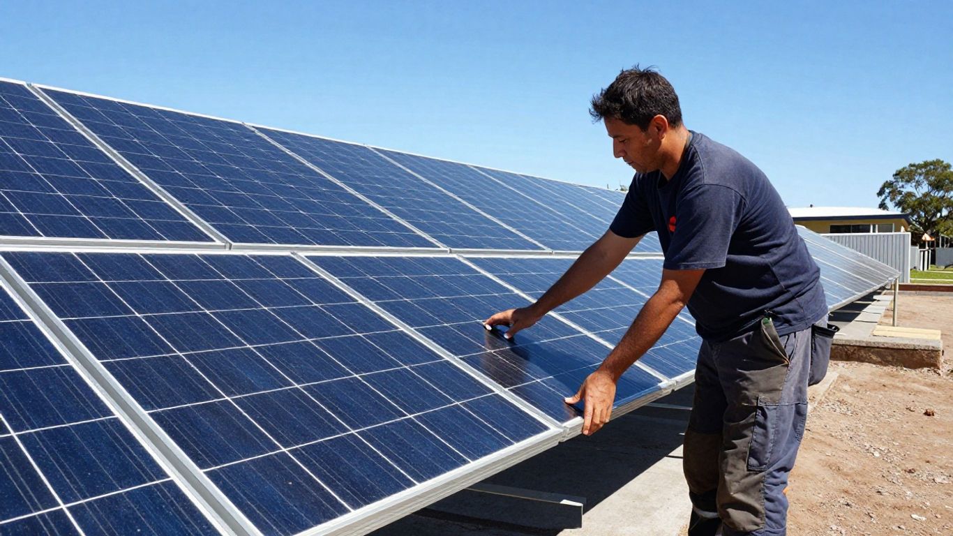 Solar panels being installed on an Australian rooftop.