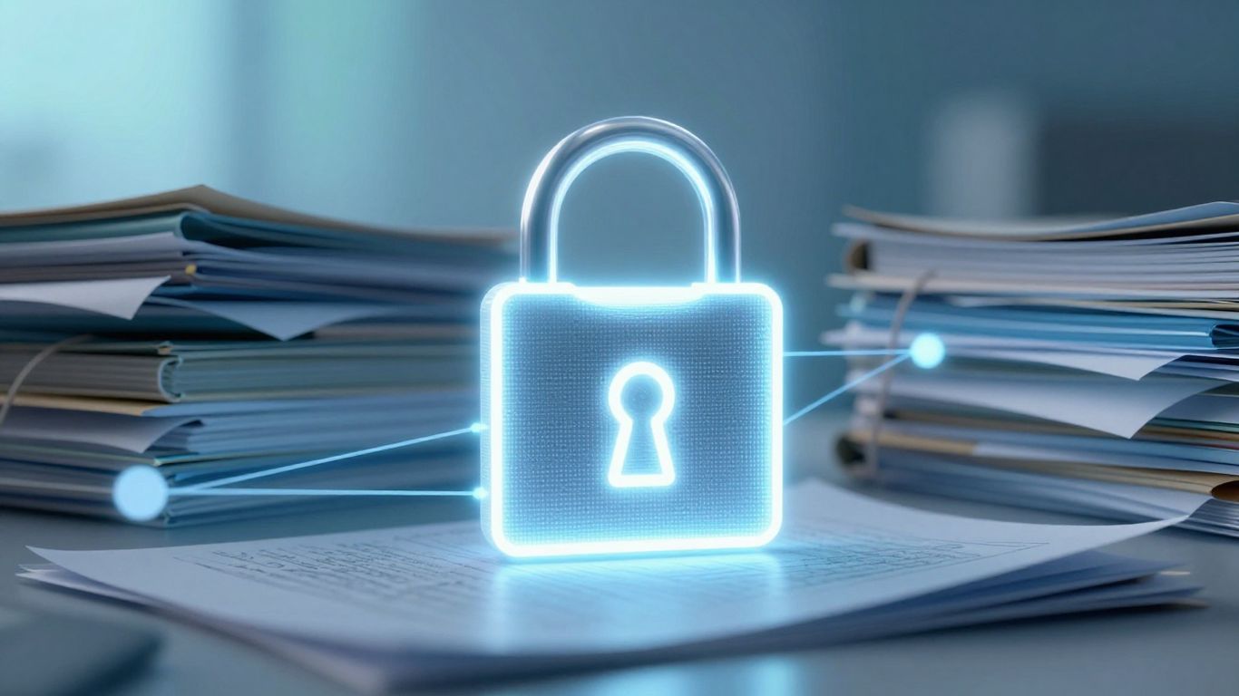 Secure digital padlock over documents