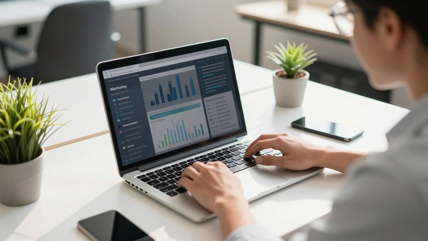 Pessoa trabalhando em computador com foco em vendas online.