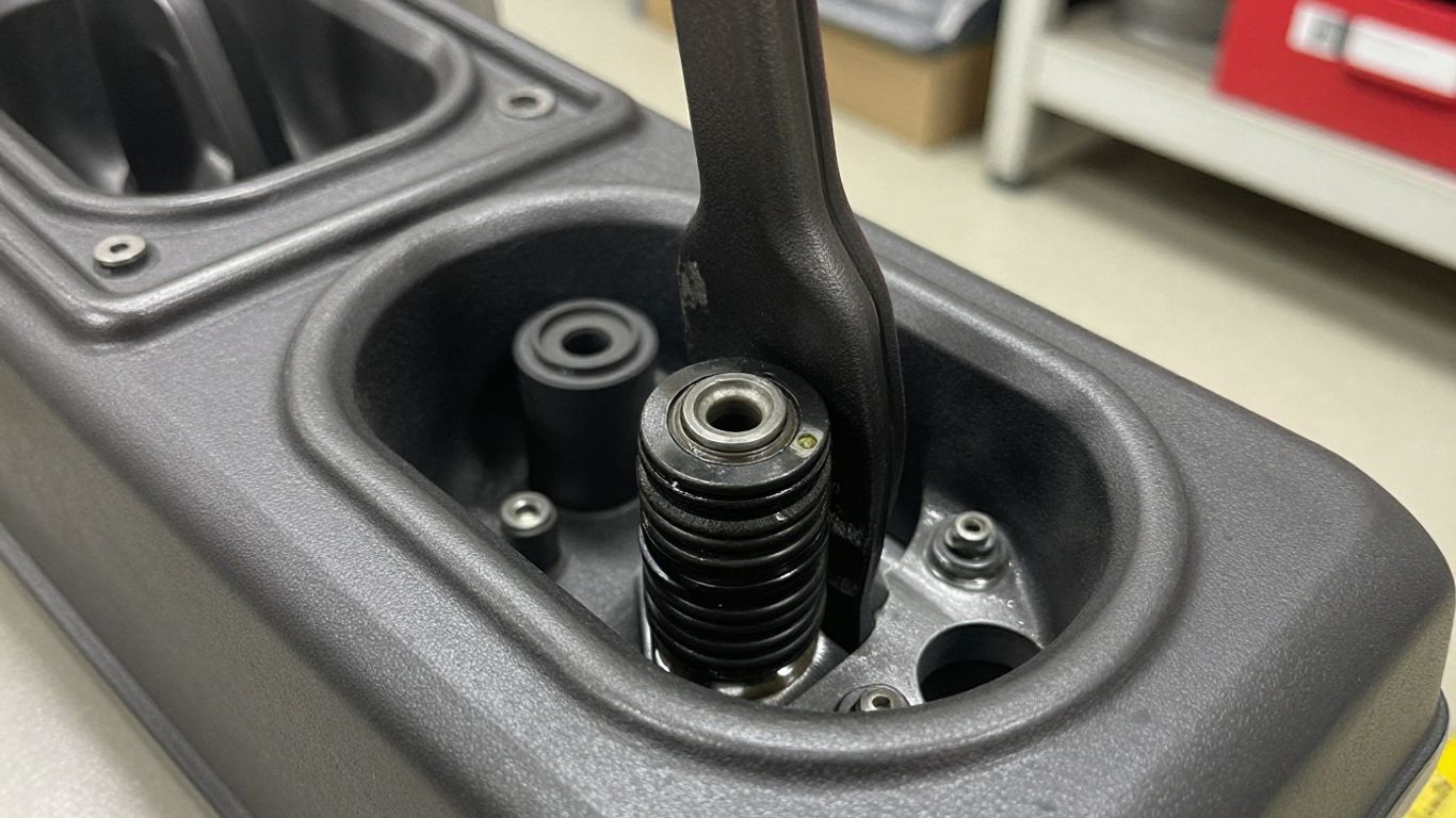 Close up of mechanical gear linkage assembly