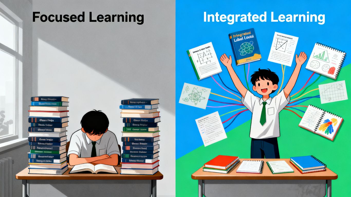 Student studying with mixed subjects versus single subject.