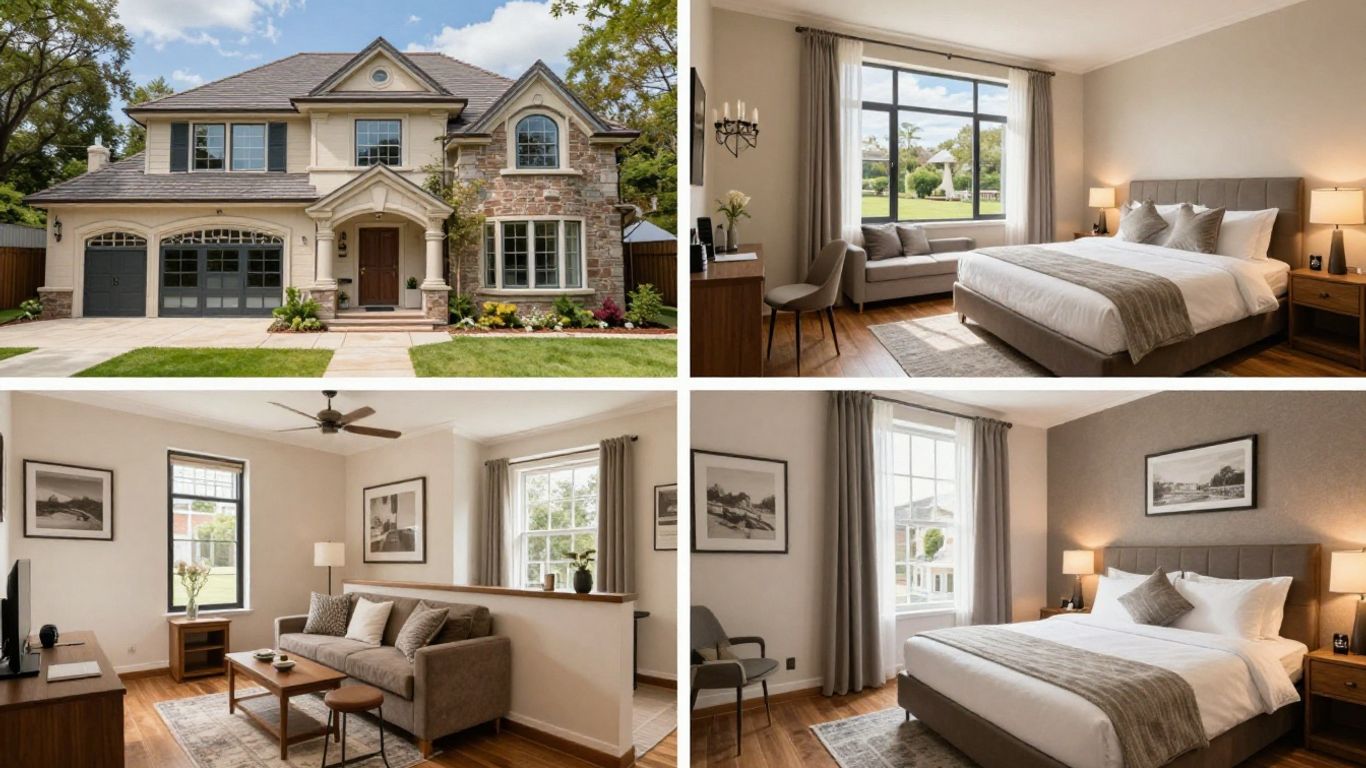 Estate, Airbnb, and hotel rooms side-by-side.