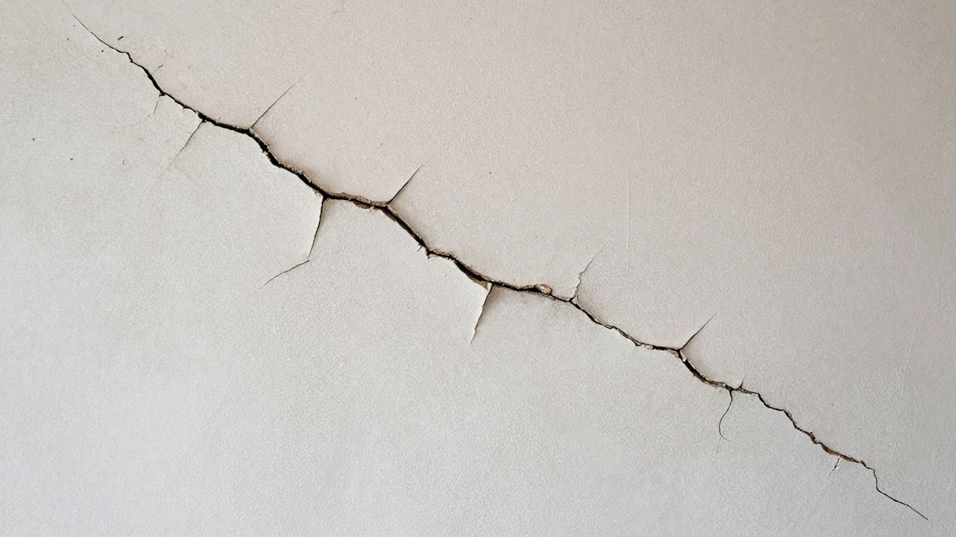Cracked and crumbling plaster wall surface.