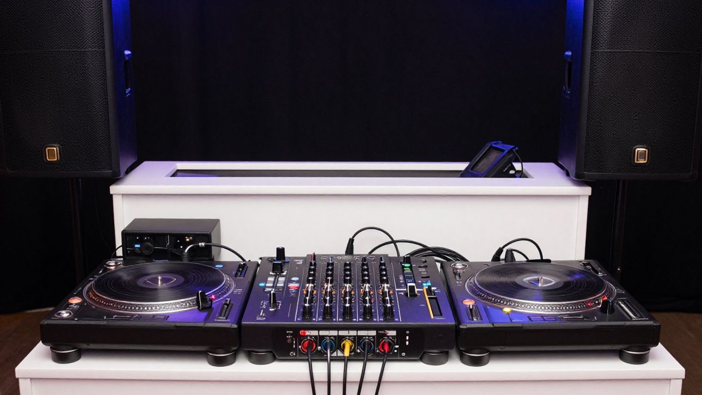 DJ setup with backup equipment for a wedding.