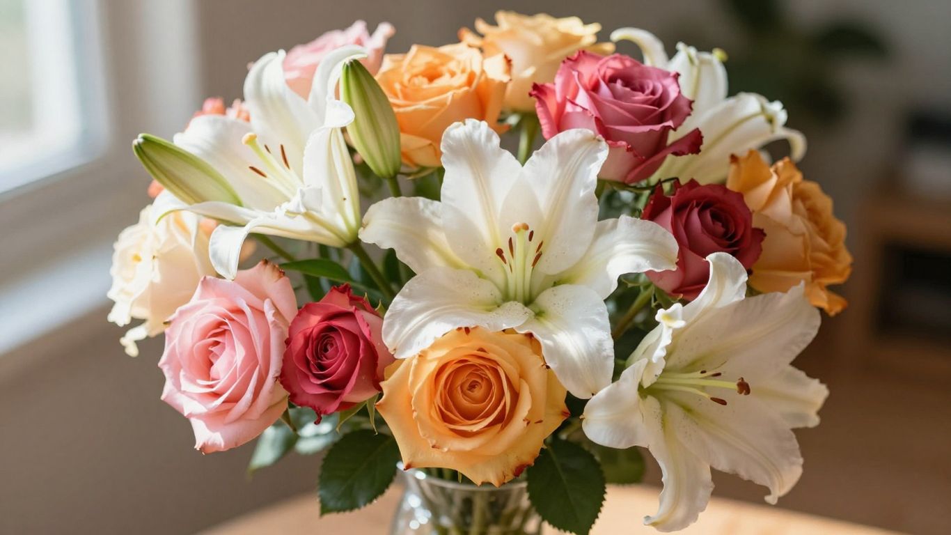 Vibrant bouquet of fresh flowers in a vase.