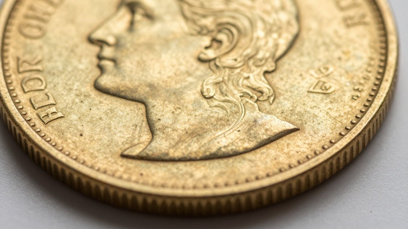 The detail of an antique gold coin edge