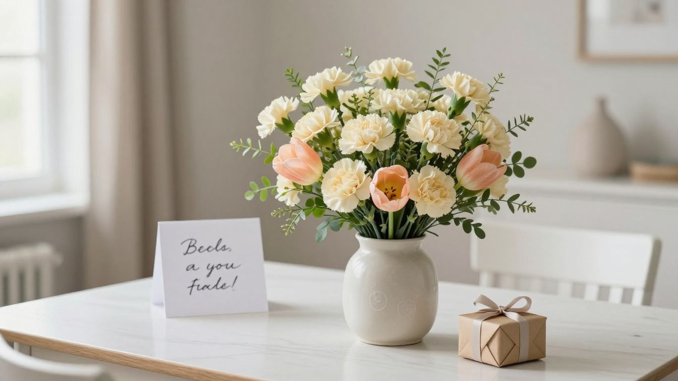 Personalized baby bouquet beside a handwritten card