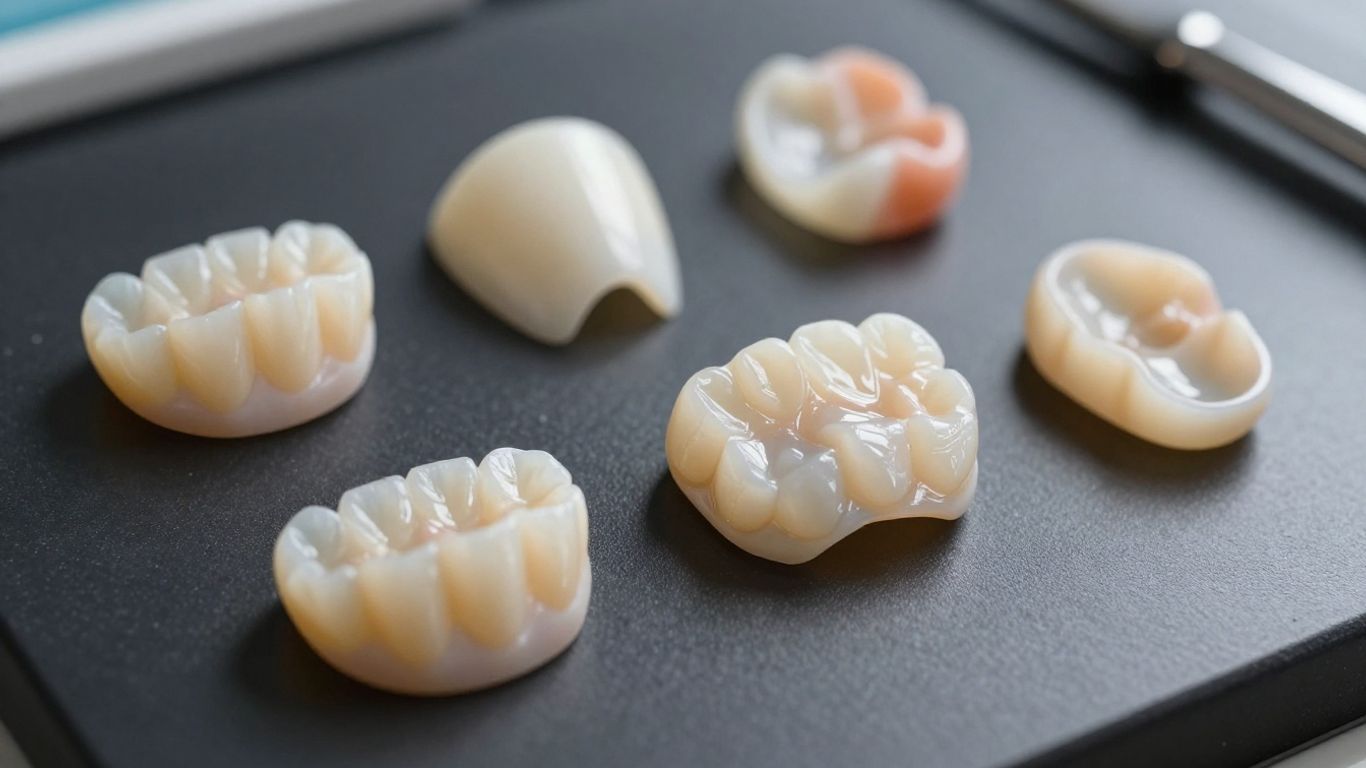 A vibrant, close-up photograph of high-end dental ceramics.