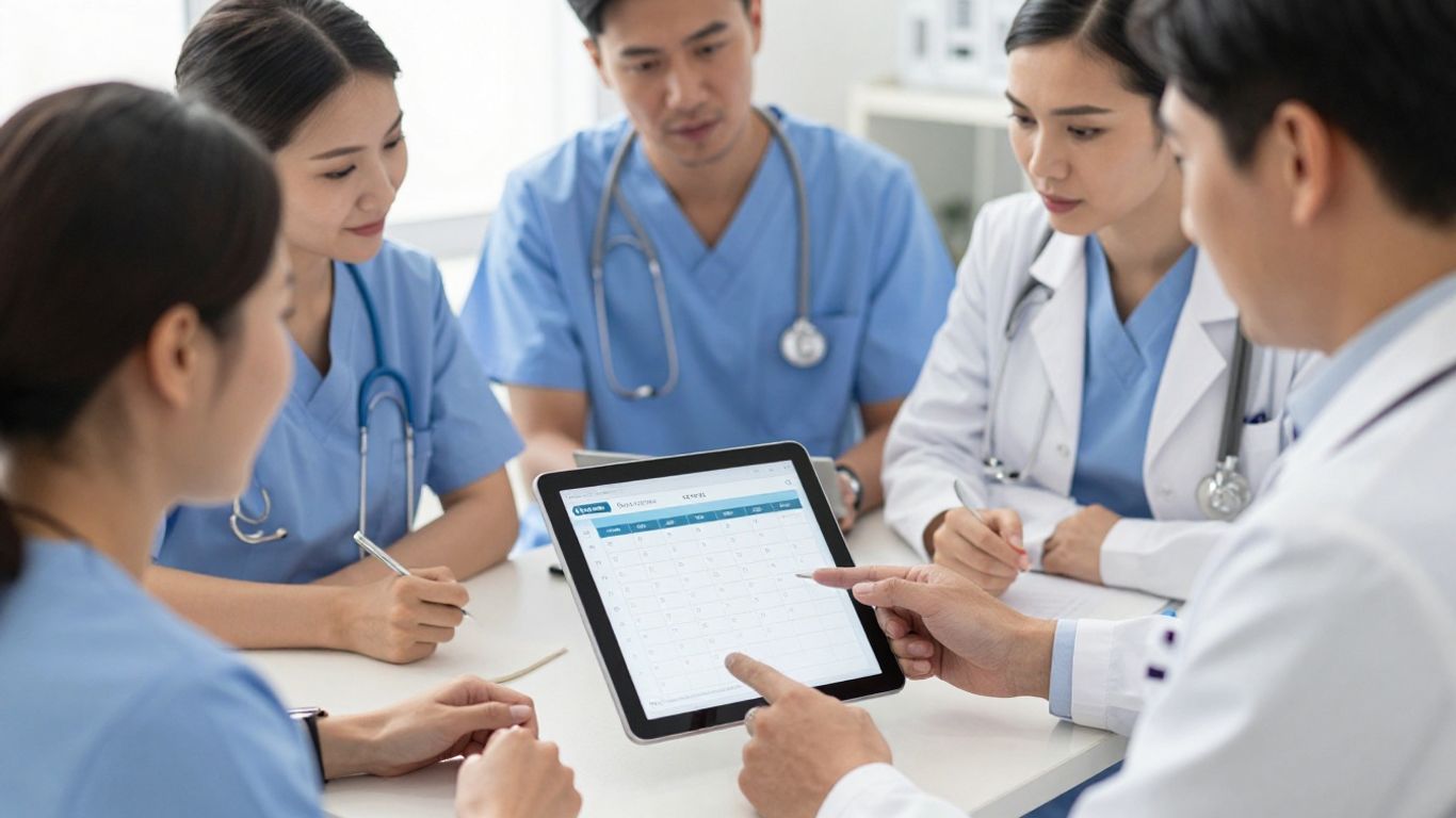 Healthcare team checking consistent clinic hours