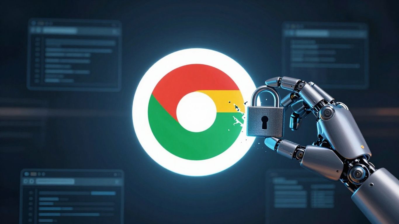 Chrome logo hacked by robotic AI hands